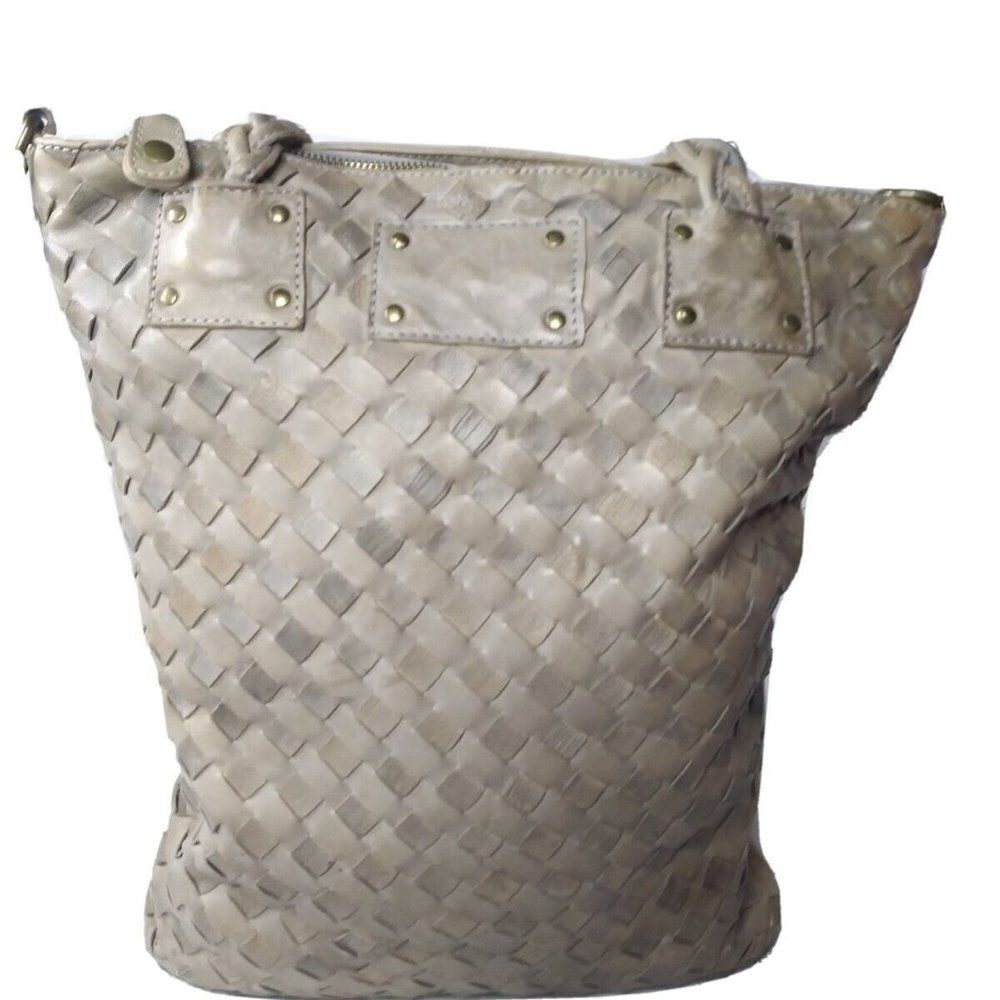 LANGELLOTTI Woven Leather Tote Bag Large Italian Leather Handbag Retail $375 - Picture 3 of 8